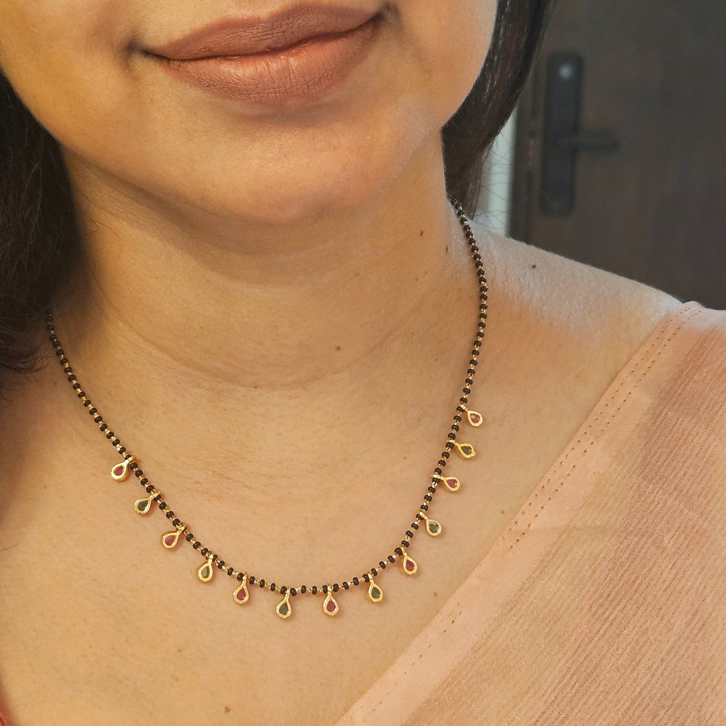 Black beads multi pendant chain