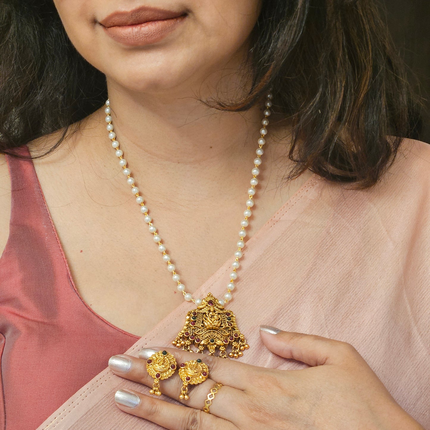 Short haram - Pearl with Lakshmi pendant
