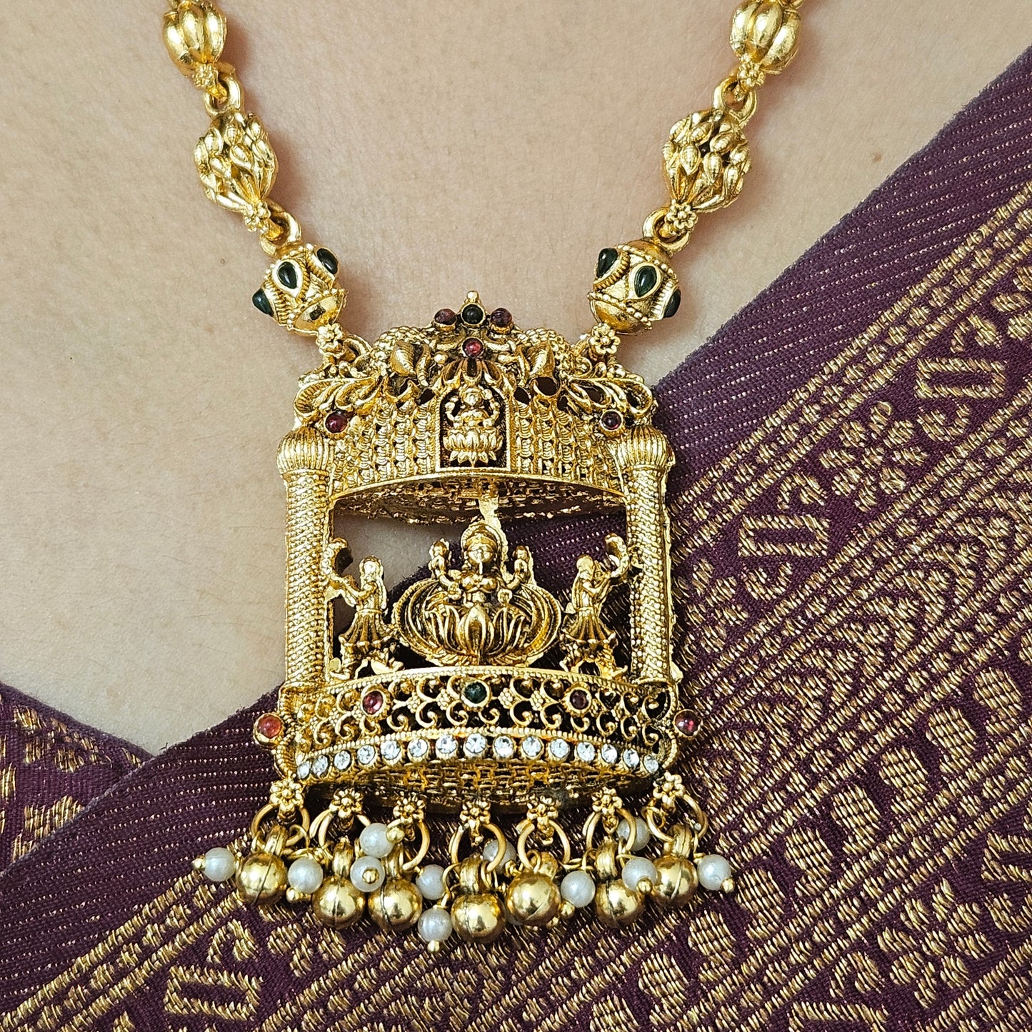 Short haram - temple Lakshmi design with jhumkas