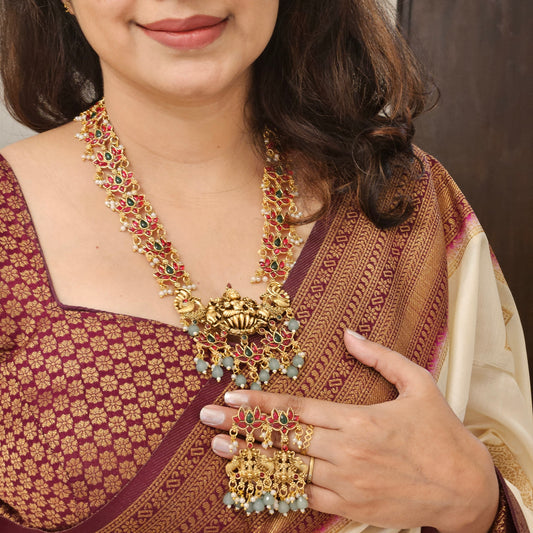 Long haram lotus Lakshmi with sea green drops