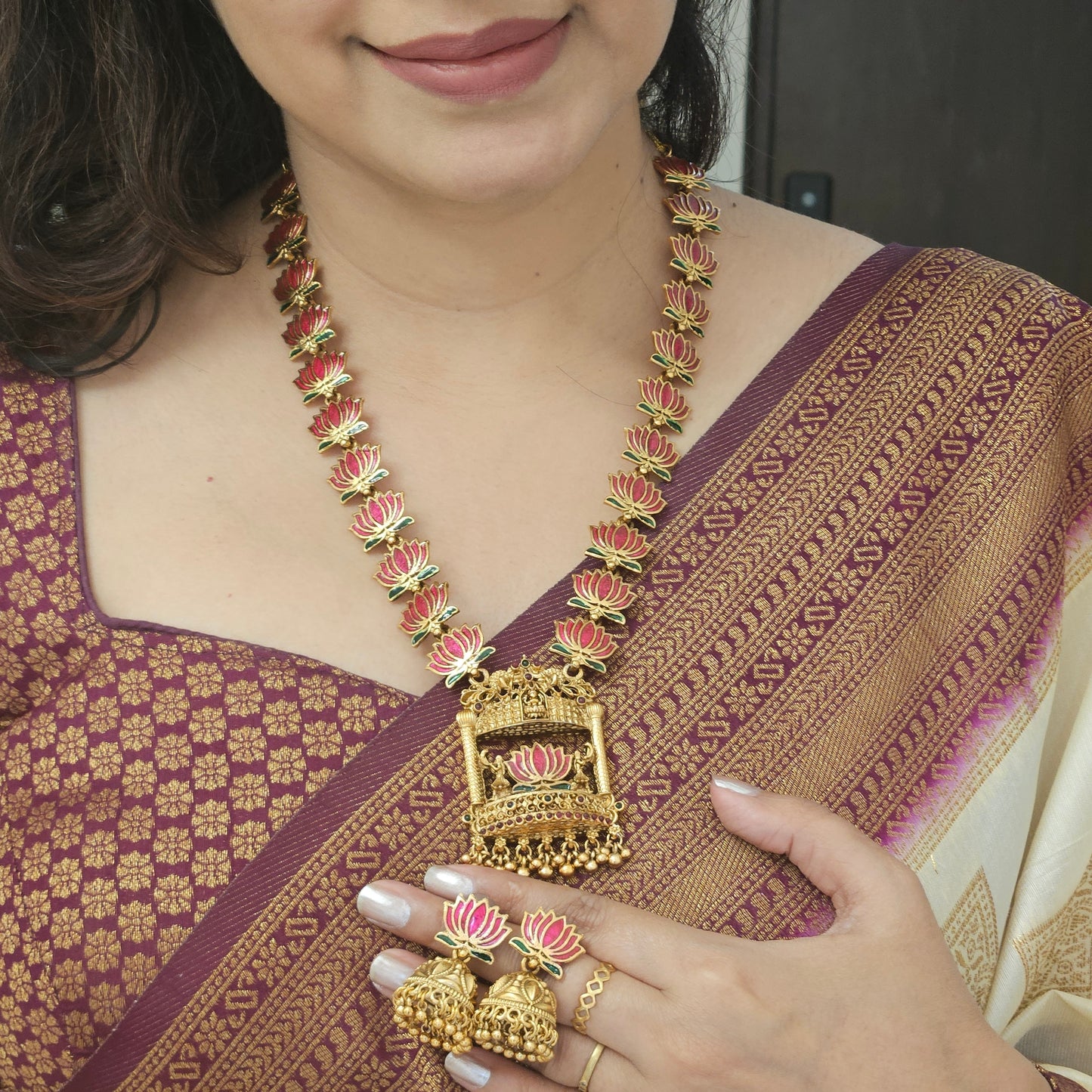 Long haram lotus with jhumkas