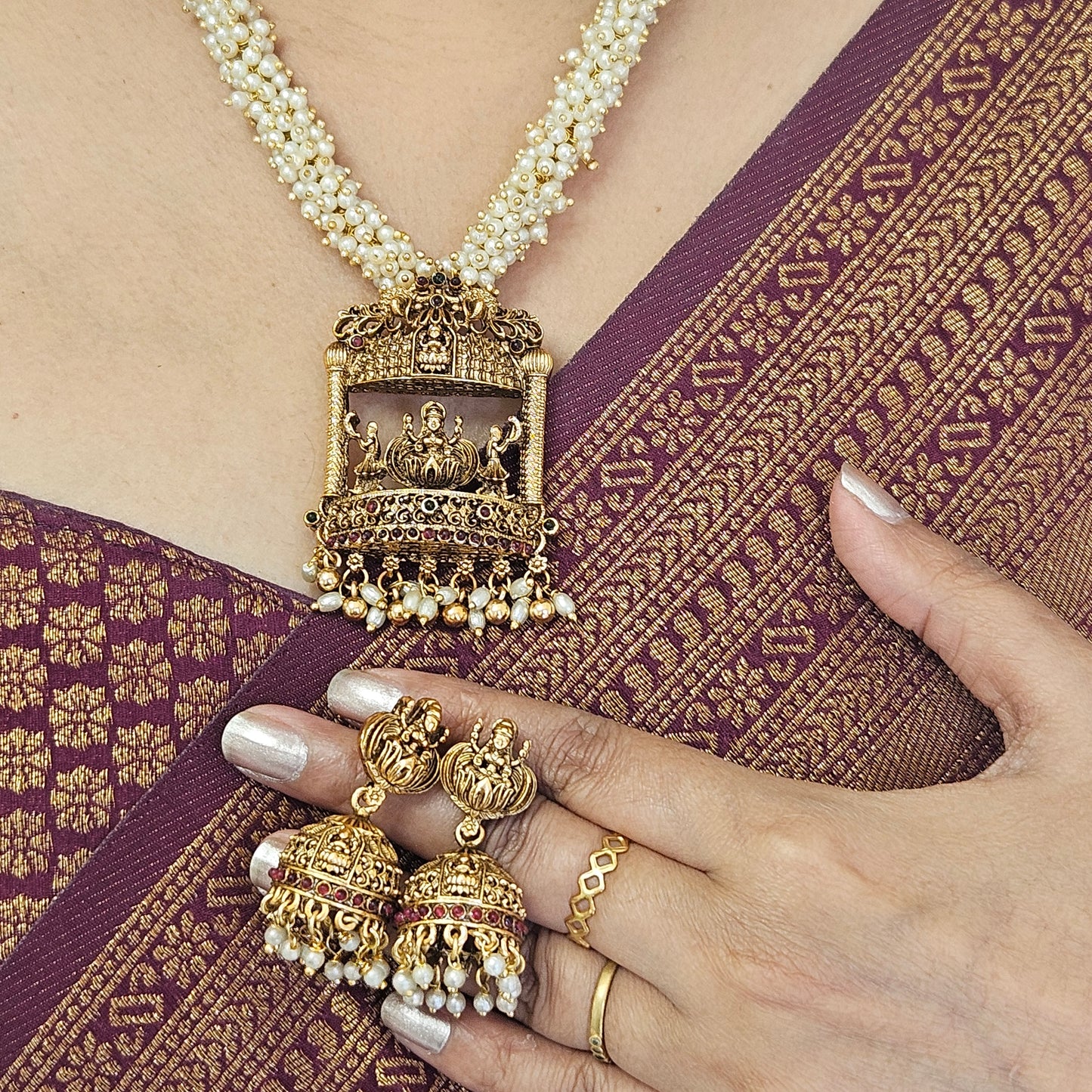 Short haram - Cluster beads with jhumkas