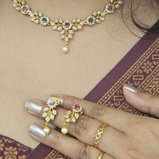 AD stone multi colour Non idol necklace set