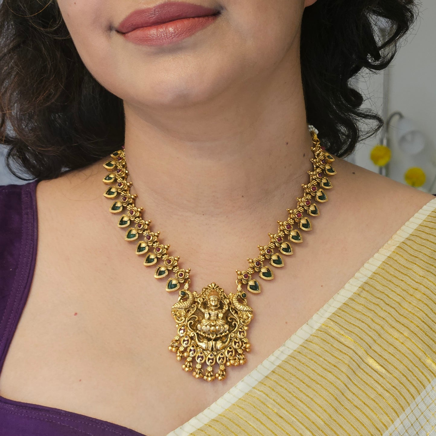 1 Necklace set Palakka with Lakshmi pendant- Onam