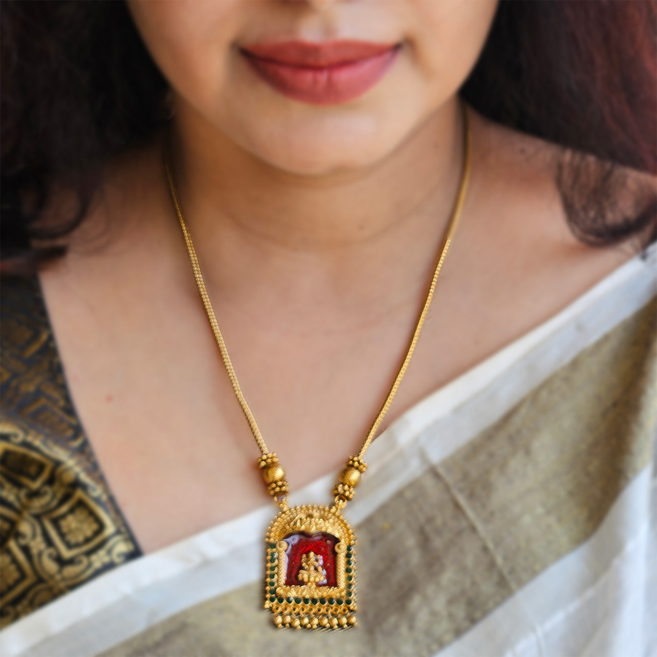 Haram - Lakshmi temple design with earrings - Red