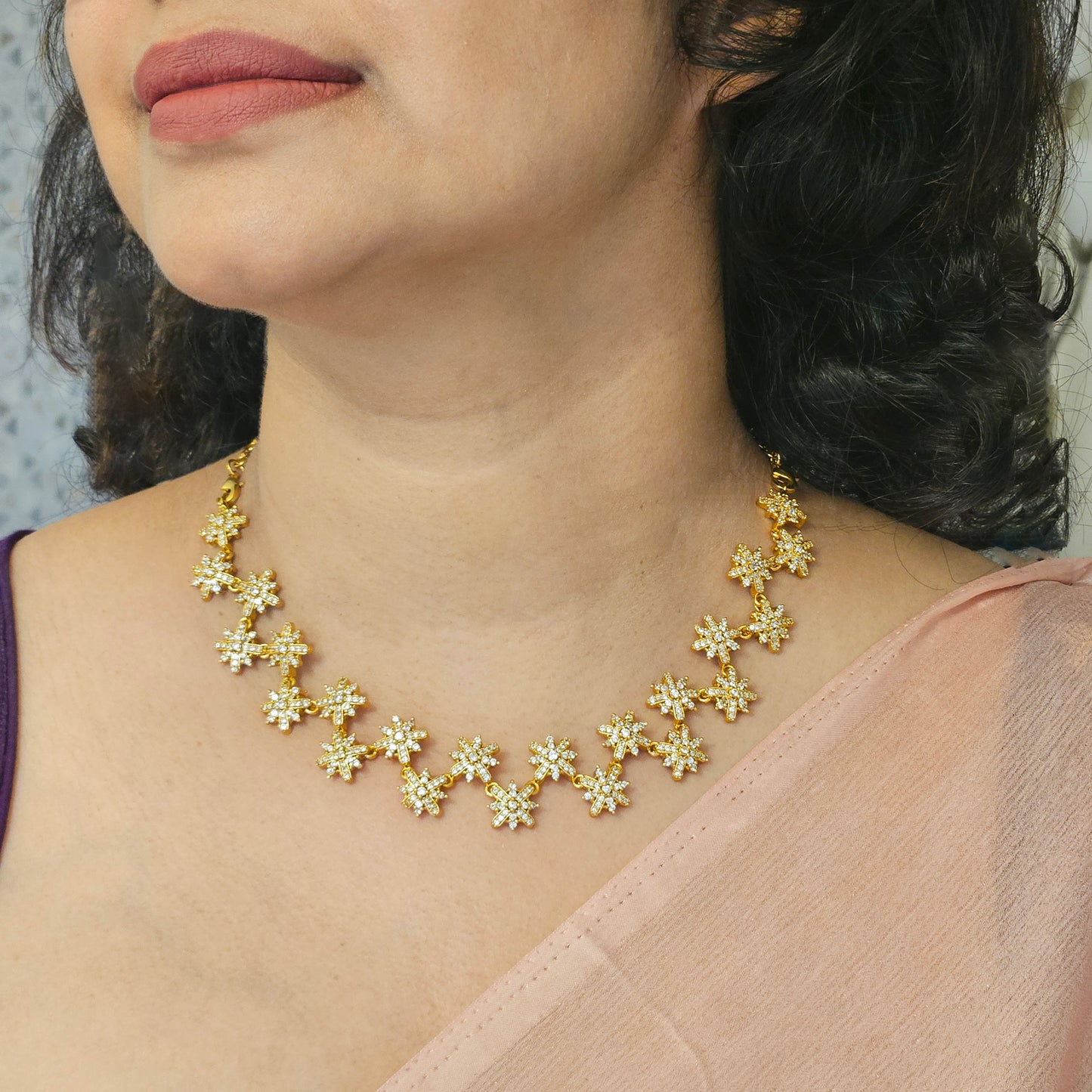 AD stone necklace set(with fish hook back chain)