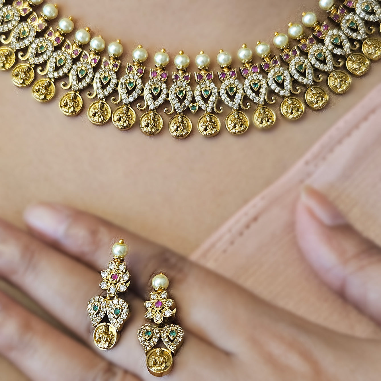 Lakshmi coin necklace with earrings - Premium quality