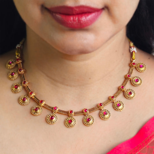 Necklace - Coin - pink with earrings