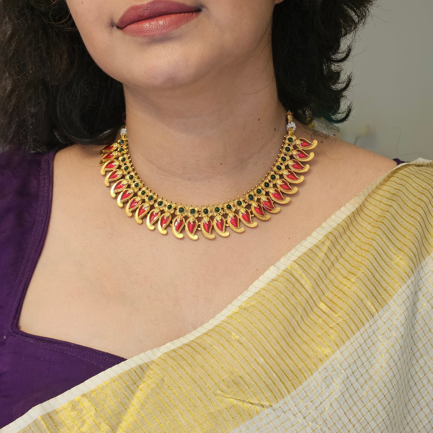 1 Necklace set Palakka Red and Green- Onam
