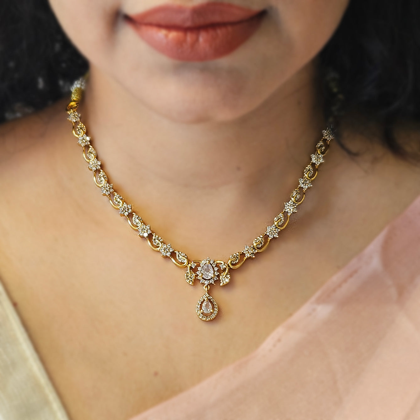 AD stone necklace with earrings - Premium quality