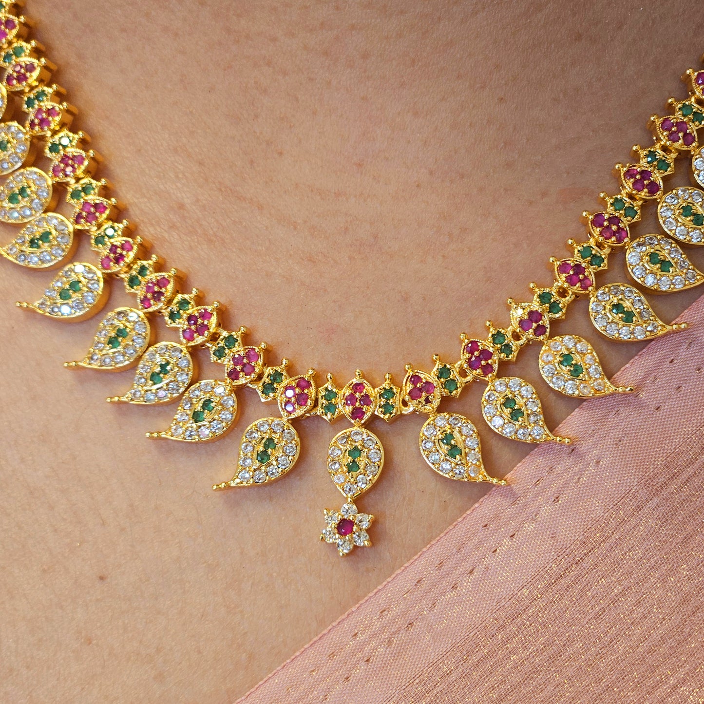 Necklace set AD studded Mango design - Non idol