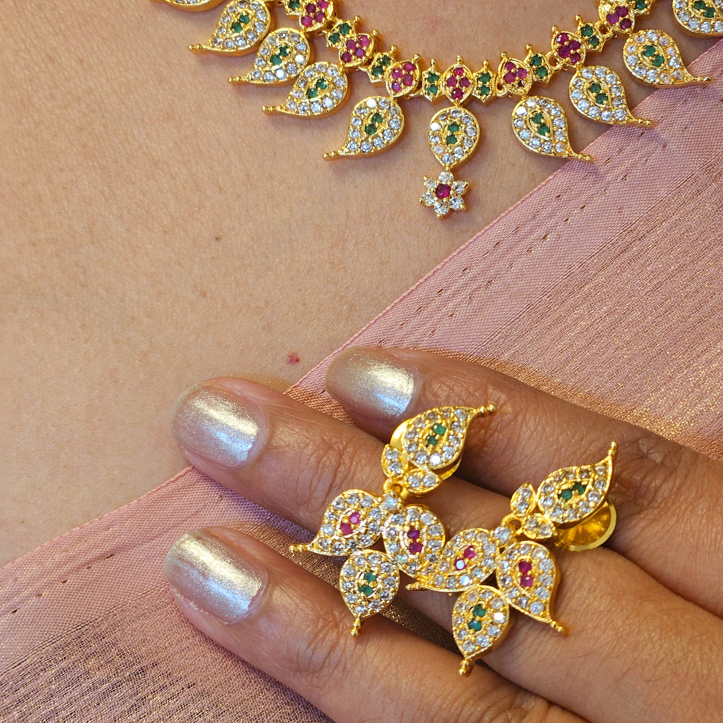 Necklace set AD studded Mango design - Non idol