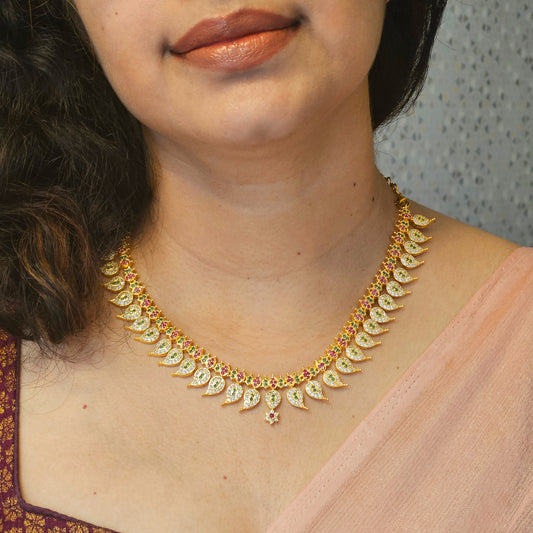 Necklace set AD studded Mango design - Non idol