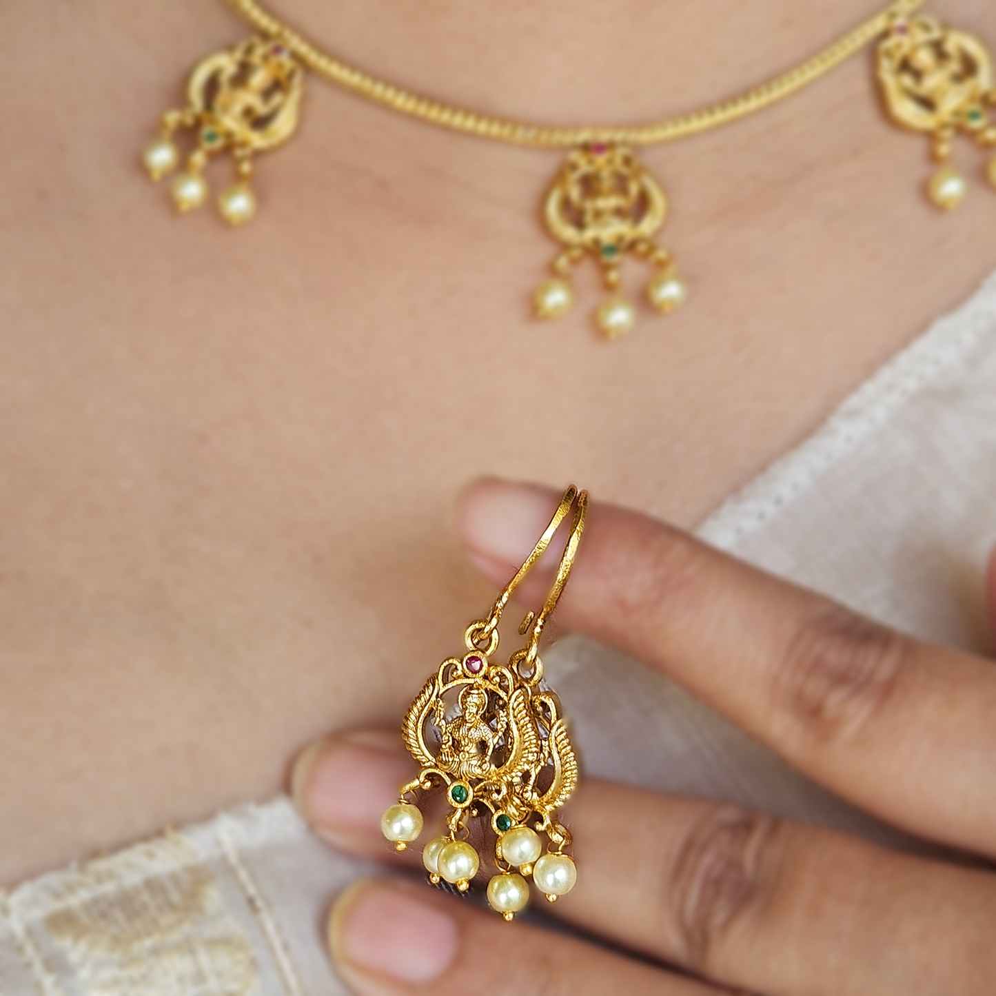 Multi pendant necklace with earrings - Lakshmi pendants
