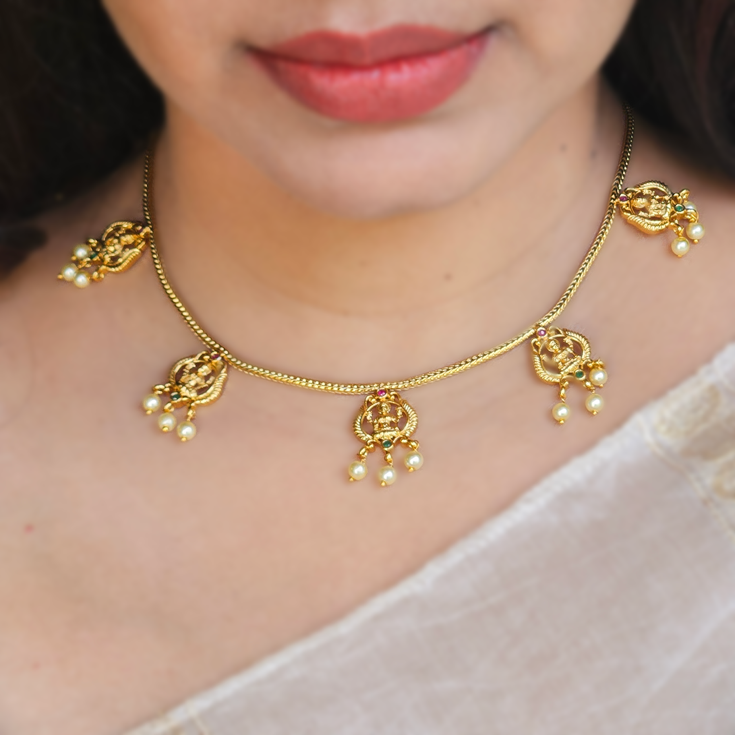 Multi pendant necklace with earrings - Lakshmi pendants