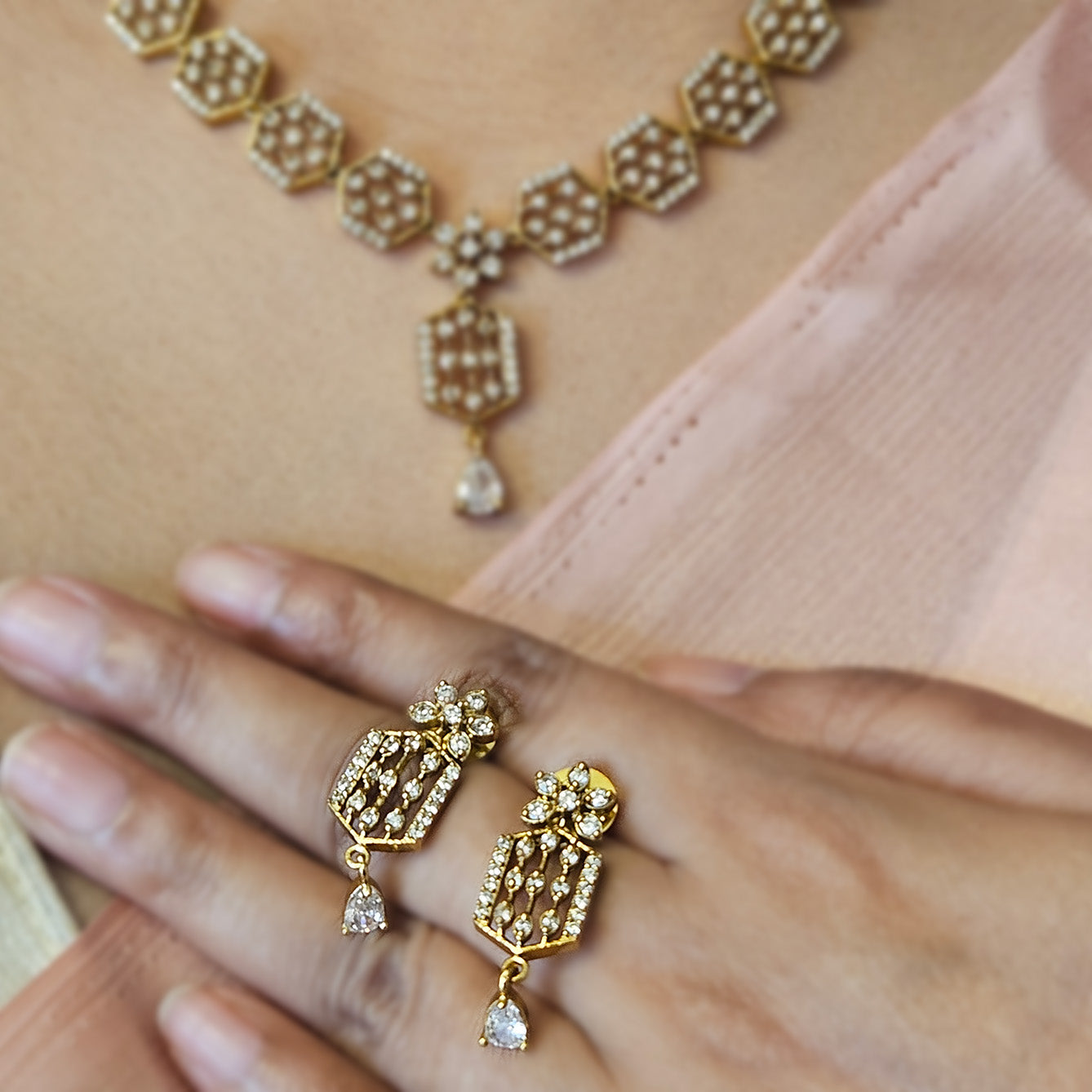 AD stone necklace with earrings - Premium quality