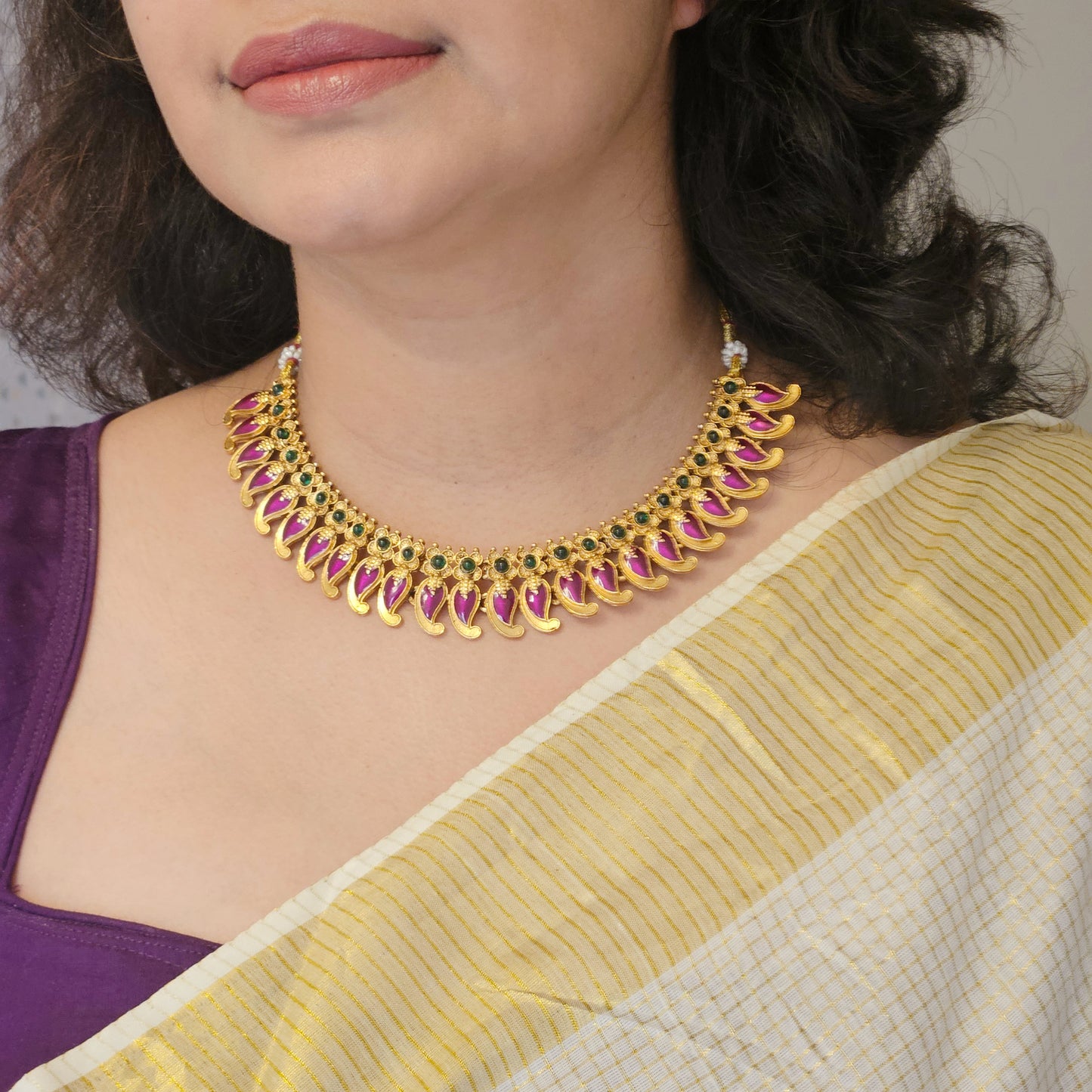 1 Necklace set Palakka Purple and Green- Onam