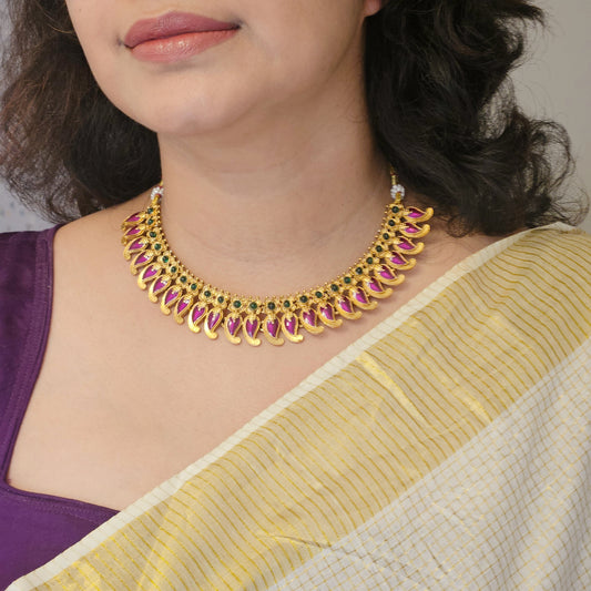 1 Necklace set Palakka Purple and Green- Onam