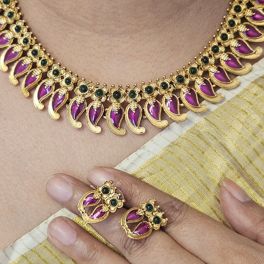 1 Necklace set Palakka Purple and Green- Onam
