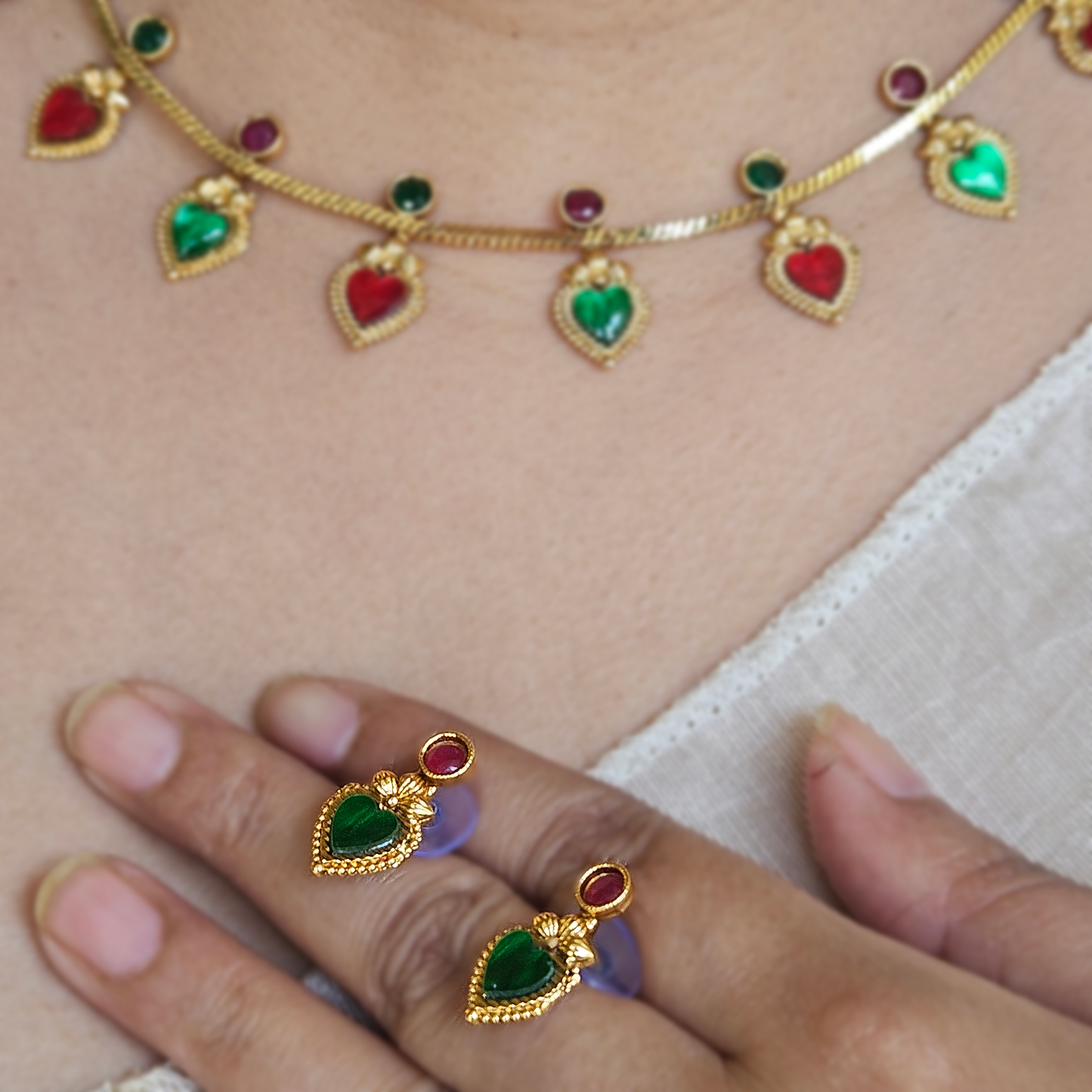 Palakka necklace multicolour with earrings