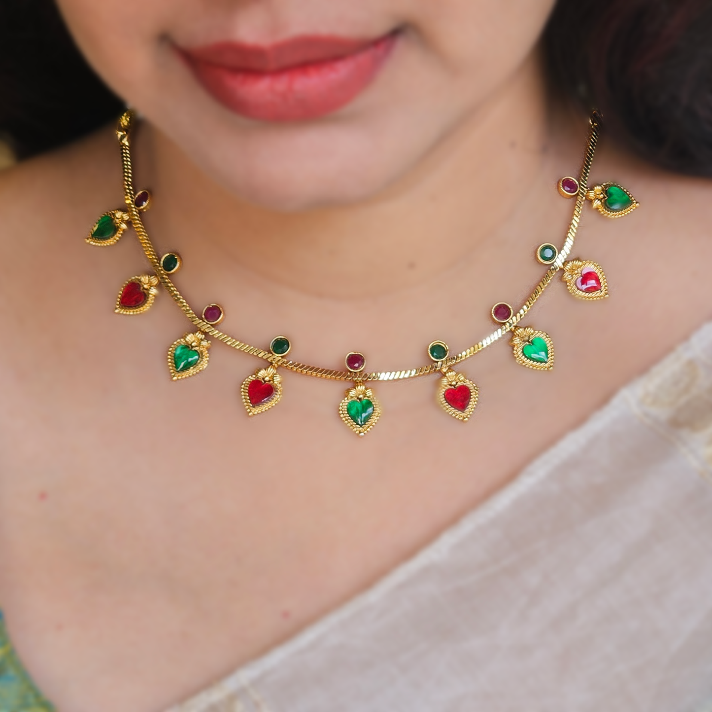 Palakka necklace multicolour with earrings
