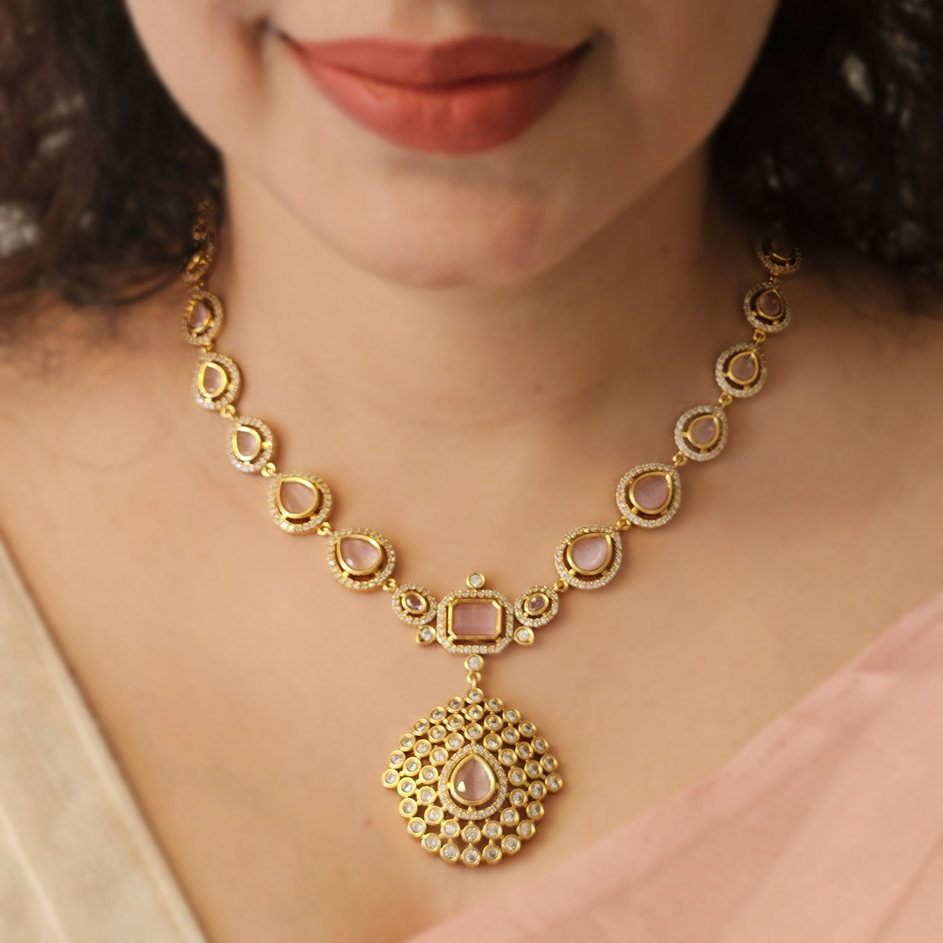 Ad stone necklace - Pink stones - Premium quality