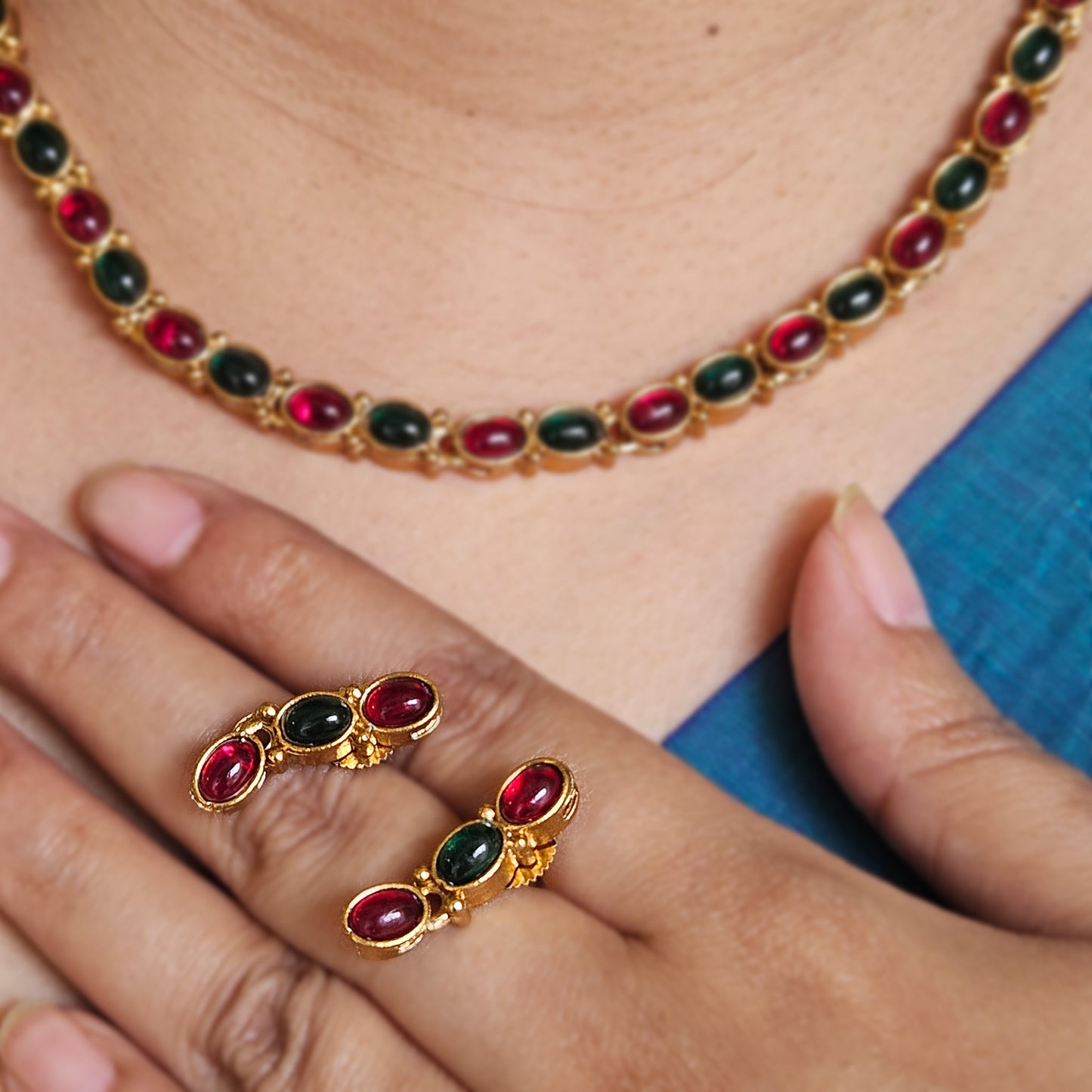 Necklace - Red and green stone