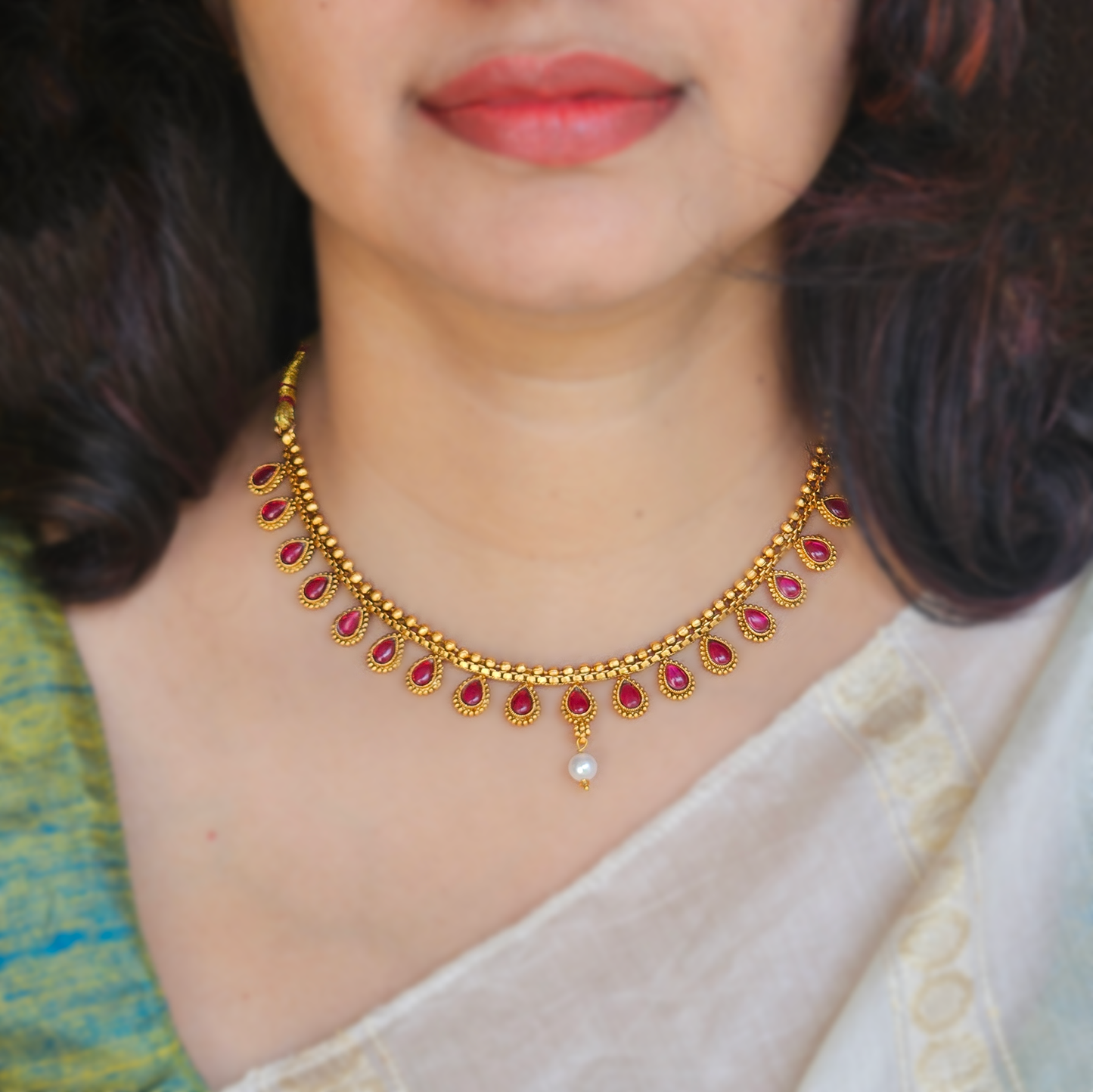 Necklace pink stone with earrings
