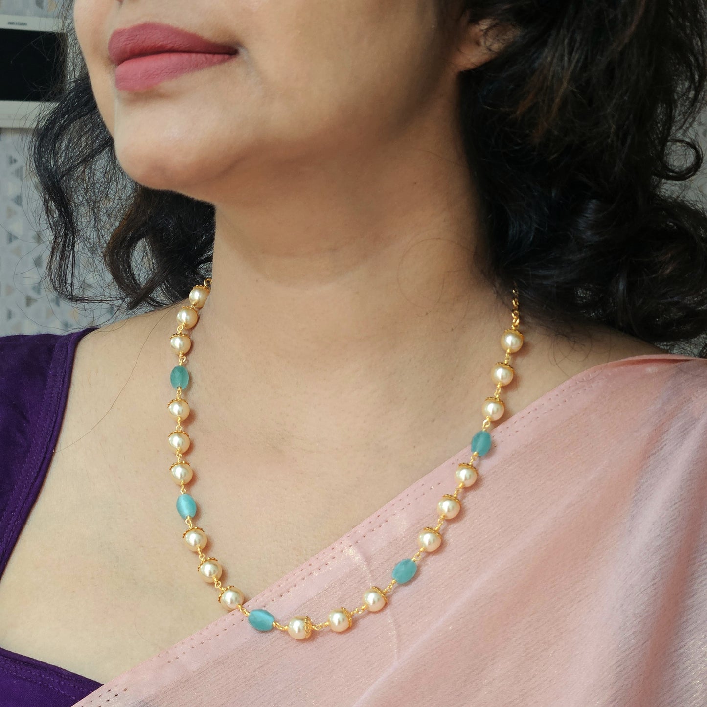 Pearl chain - Blue and white