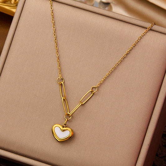 Stainless steel anti tarnish golden chain with small heart shaped pendant - white