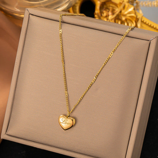 Stainless steel anti tarnish golden chain with heart shaped pendant - Love