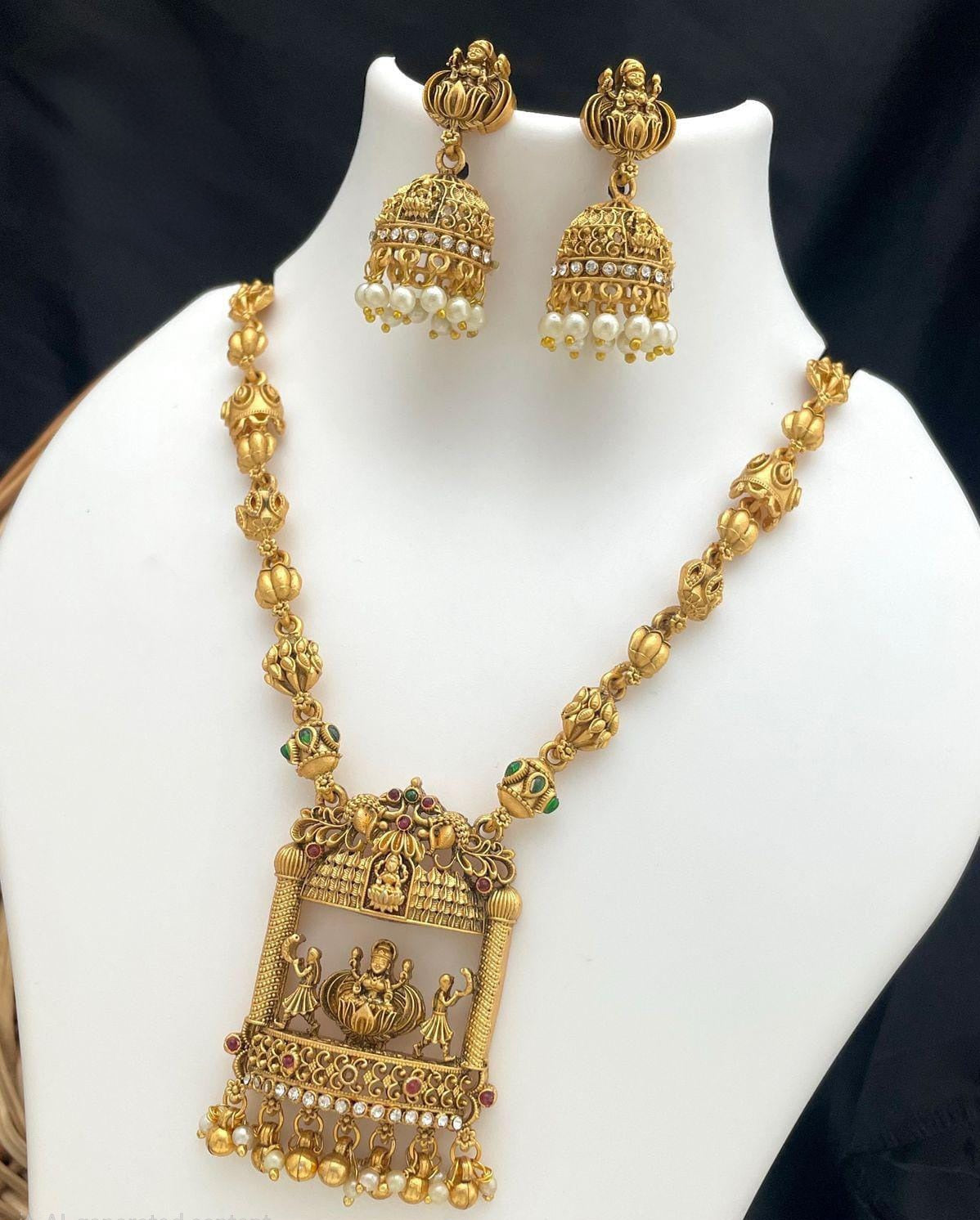 Short haram - temple Lakshmi design with jhumkas
