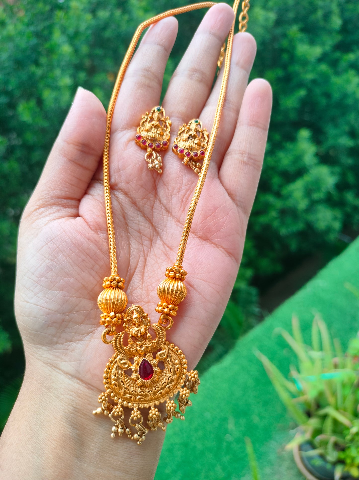 Antique long chain with Lakshmi pendant