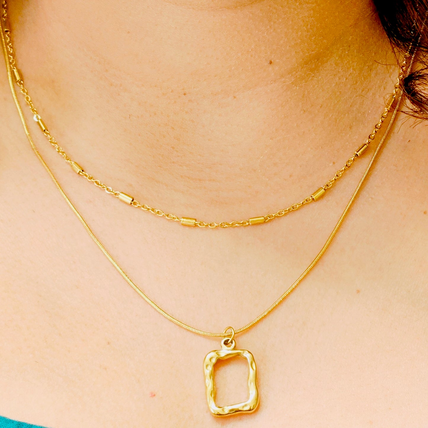 Stain less steel anti-tarnish rectangle pendant double layered