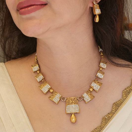 Golden necklace with White AD Stones