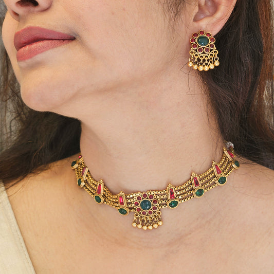 Choker Traditional ruby and green