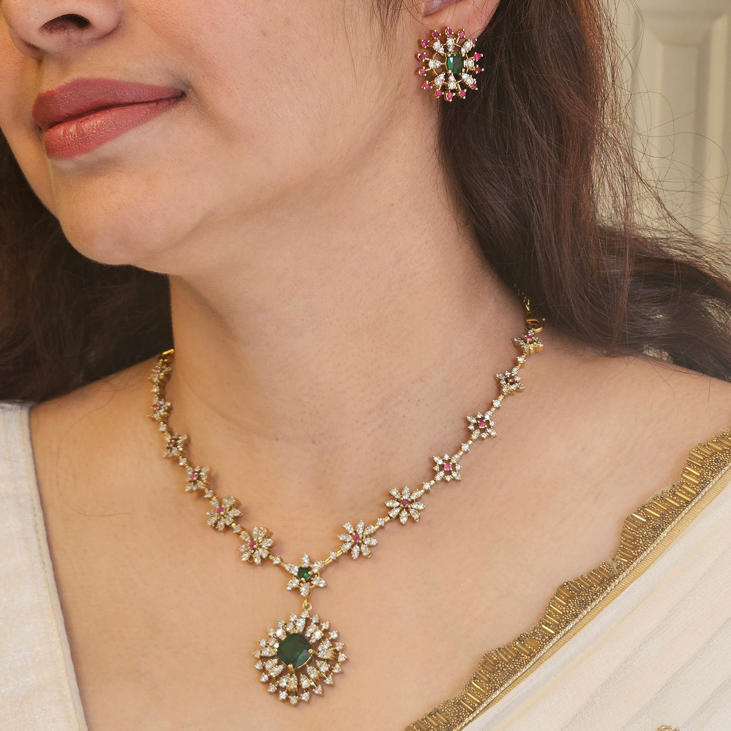 AD stone necklace premium quality - green