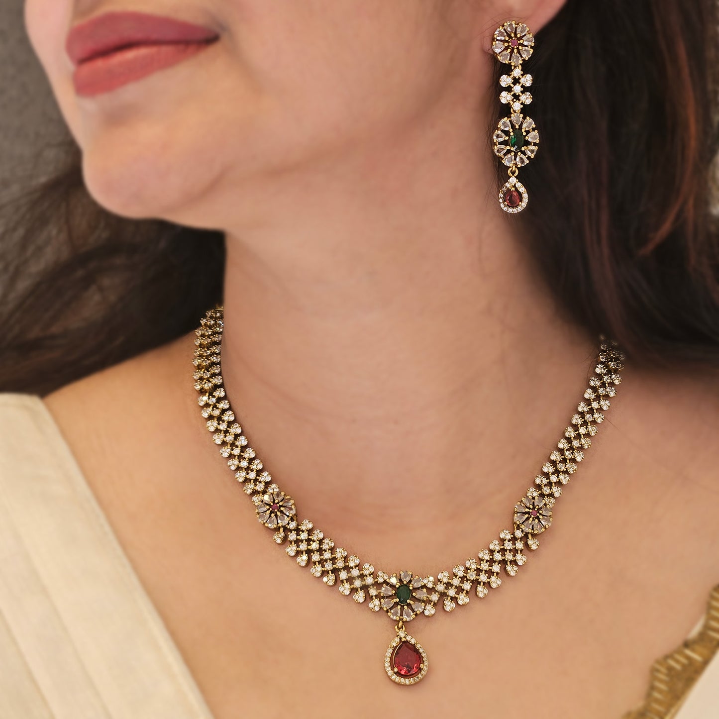 AD stone necklace Premium quality - Victorian finish