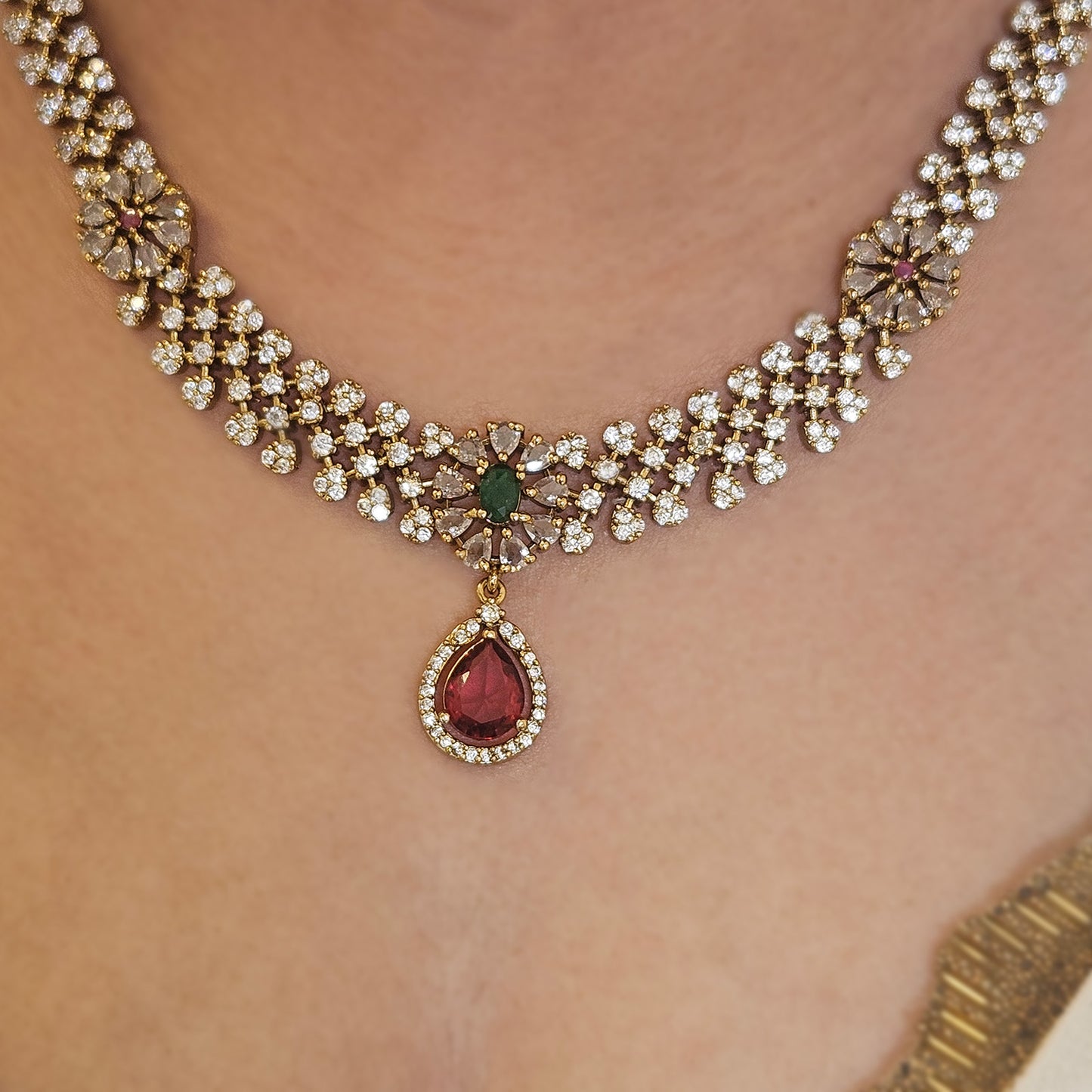 AD stone necklace Premium quality - Victorian finish
