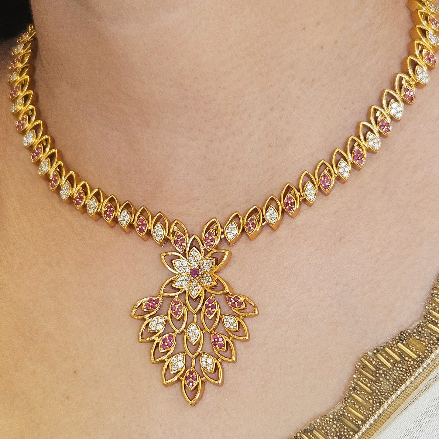 AD stone necklace Premium quality - Ruby and White