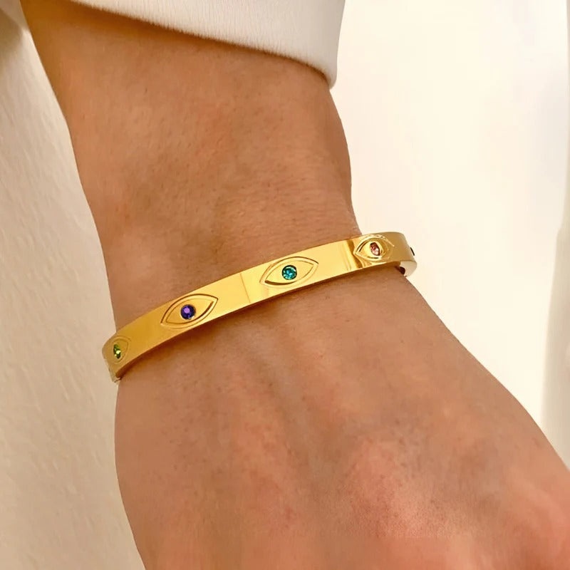 Stainless steel Anti tarnish multi stone bangle