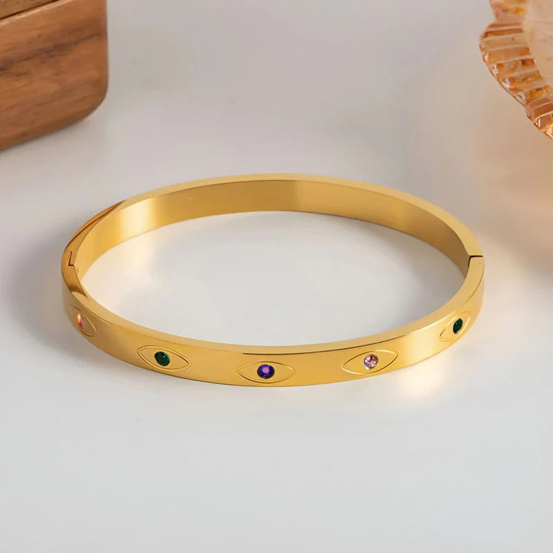Stainless steel Anti tarnish multi stone bangle