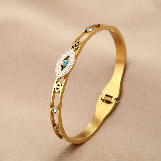 Stainless steel Anti tarnish evil eye bangle
