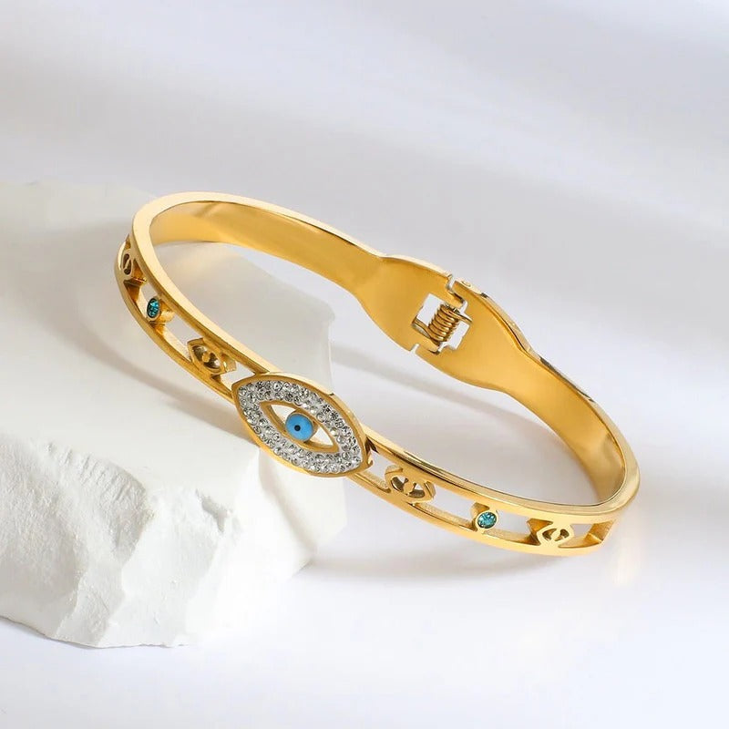 Stainless steel Anti tarnish evil eye bangle