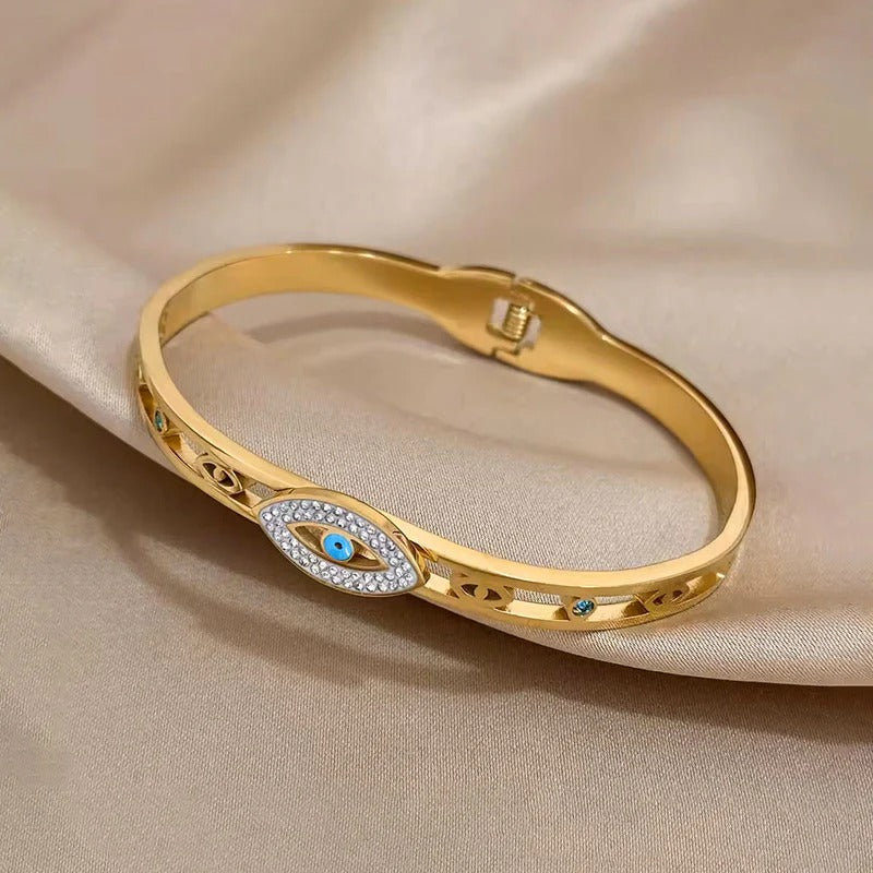 Stainless steel Anti tarnish evil eye bangle