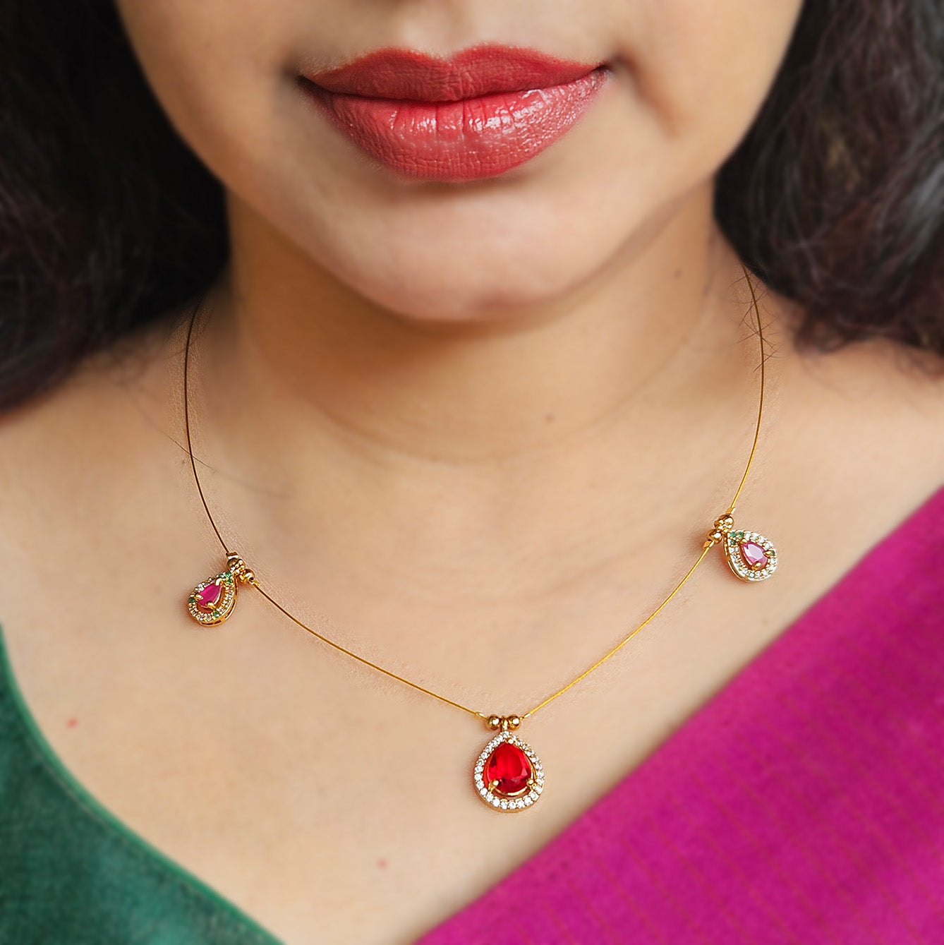 Necklace - Invisible AD stone multipendant