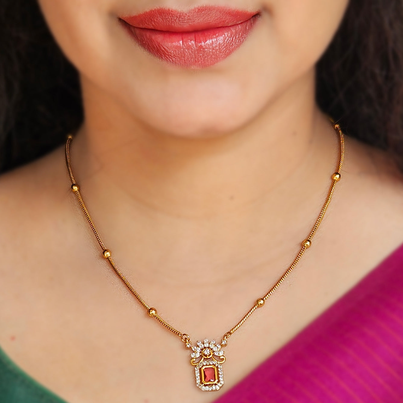 Necklace long AD stone pendant ruby