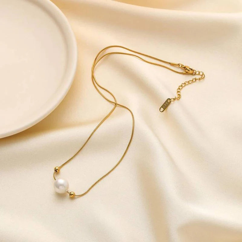 Stainless steel Anti tarnish necklace with pearl pendant