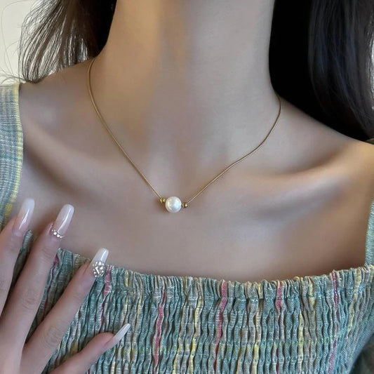 Stainless steel Anti tarnish necklace with pearl pendant
