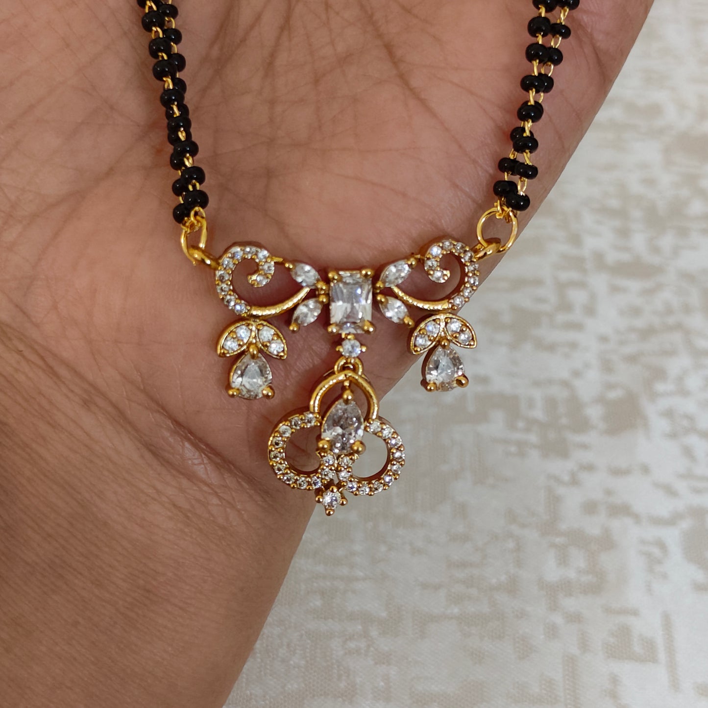 Chain Black bead with AD pendant